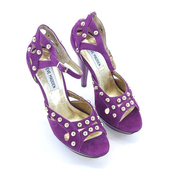 Vtg Steve Madden Platform 7 High Heel Stilleto Suede Studded Goth Cocktail READ - Picture 4 of 8